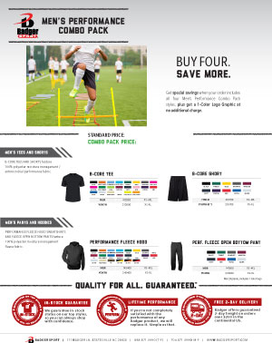 Badger Sales Sheet - Combo Pack - Men's Performance