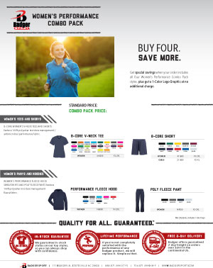 Badger Sales Sheet - Combo Pack - Women's Performance